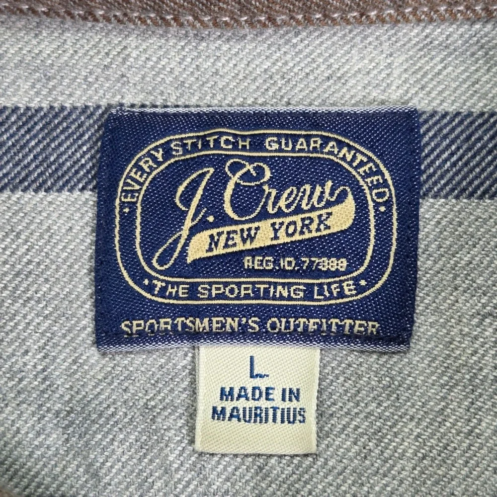 J. Crew Flannel Shirt Men‎ Large Gray Brown Striped Excellent Cotton Preppy